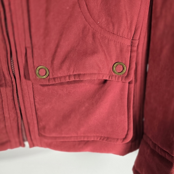 Westbound PL Puffy Jacket In Deep Red with Brass Details Cheetah Lining - Picture 3 of 8